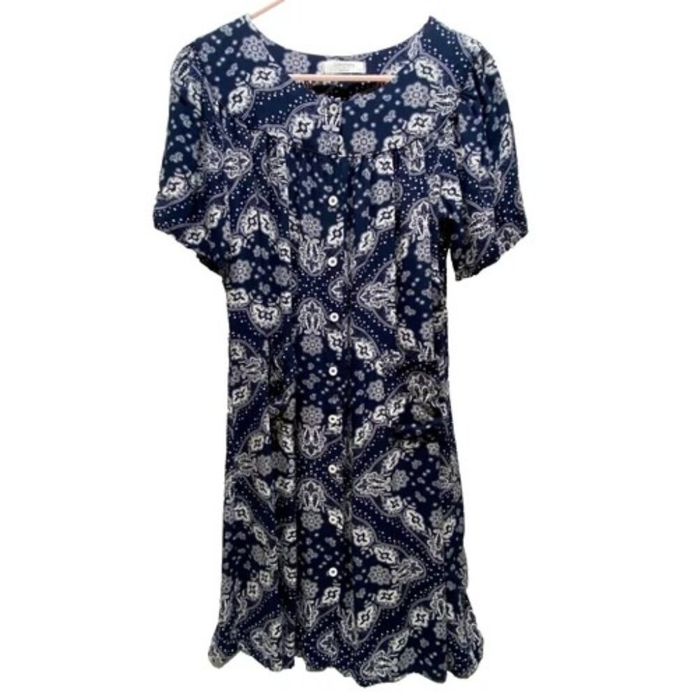 Cosuniony House Dress Women's Medium Navy Bandana Duster MuMu Button‎ Down Robe